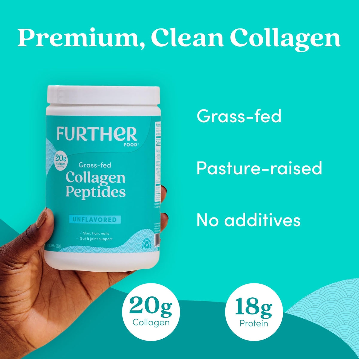 Further Food Unflavored Collagen Peptides Powder - 100% Grass-Fed, Hydrolyzed Type 1 & 3, 20g of Collagen per Serving - dailyvitalstore