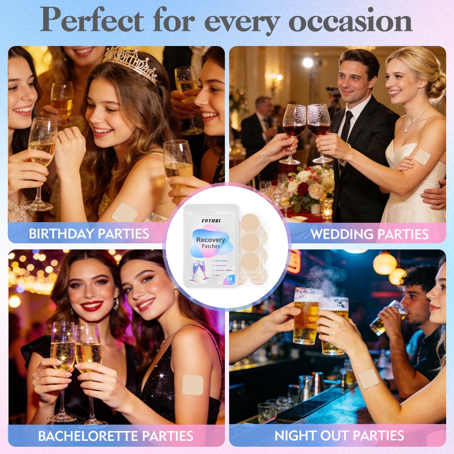 FUTHRI Recovery Patch 24 Pack: Wake Up Refreshed with Natural Ingredients - Waterproof & Skin-Friendly - Pre-Drink Patch for Festivals & Nights Out - dailyvitalstore
