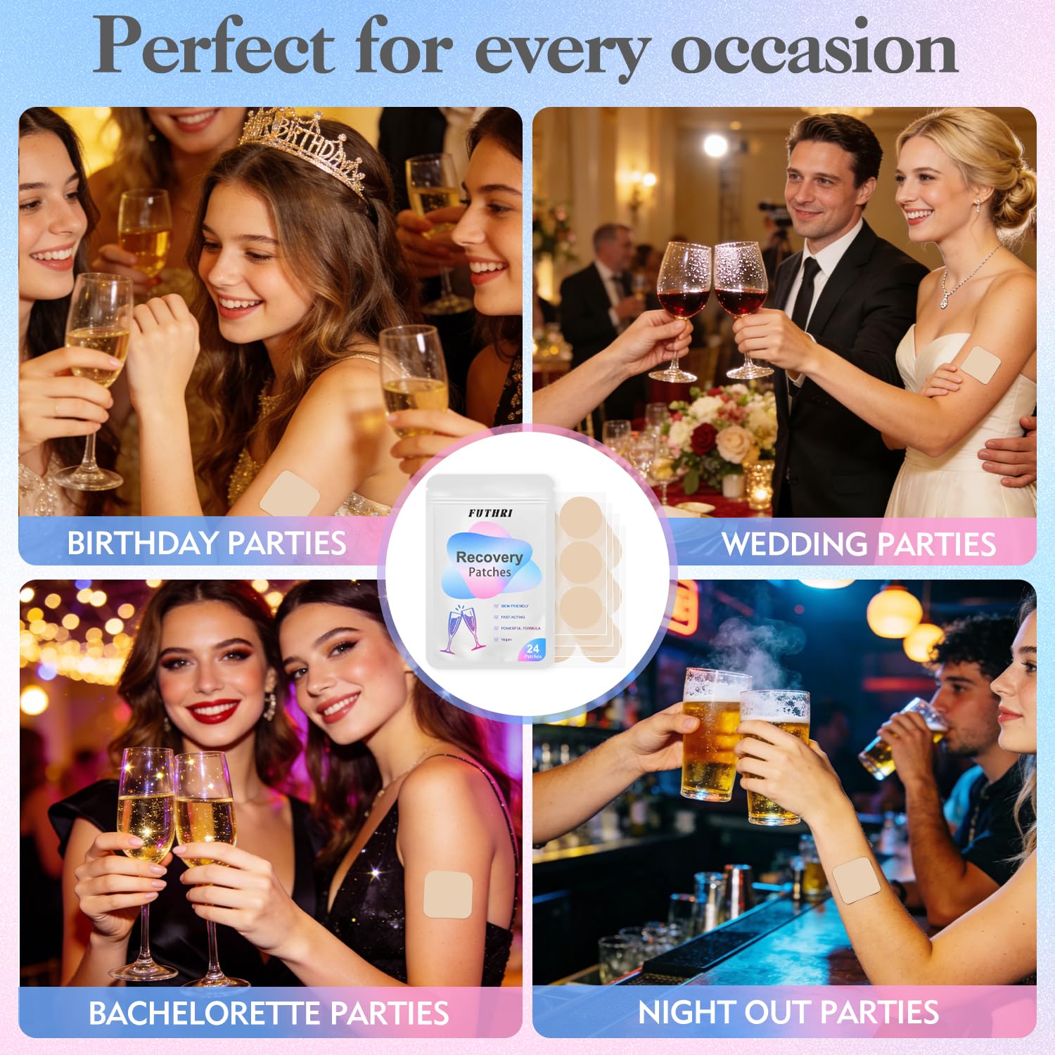 FUTHRI Recovery Patch 24 Pack: Wake Up Refreshed with Natural Ingredients - Waterproof & Skin-Friendly - Pre-Drink Patch for Festivals & Nights Out - dailyvitalstore