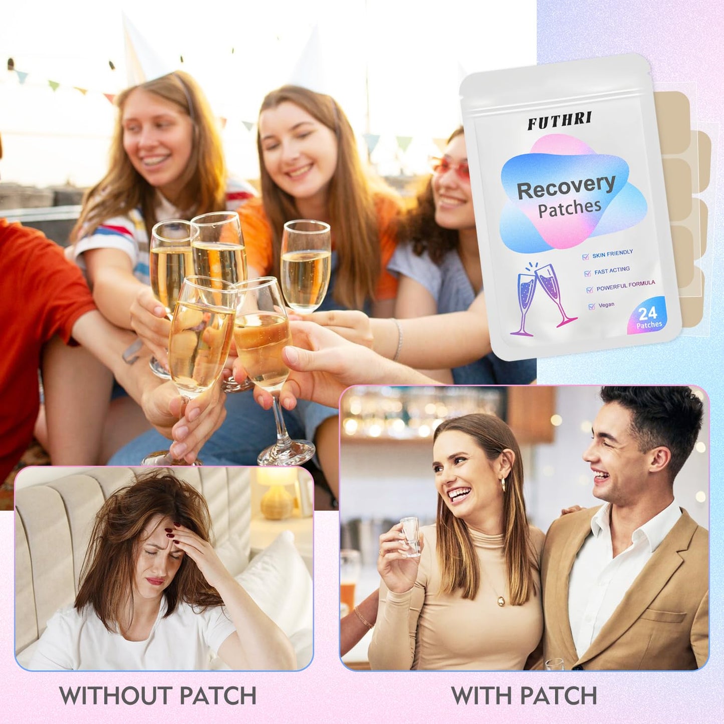 FUTHRI Recovery Patch 24 Pack: Wake Up Refreshed with Natural Ingredients - Waterproof & Skin-Friendly - Pre-Drink Patch for Festivals & Nights Out - dailyvitalstore