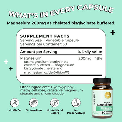 Future Kind Magnesium Glycinate, Supports Muscle and Nerve Function, High Absorption Chelated Magnesium Supplement, Nightly Calm, Energy & Metabolism, Highly Bioavailable & Potent - 30 Vegan Capsules - dailyvitalstore