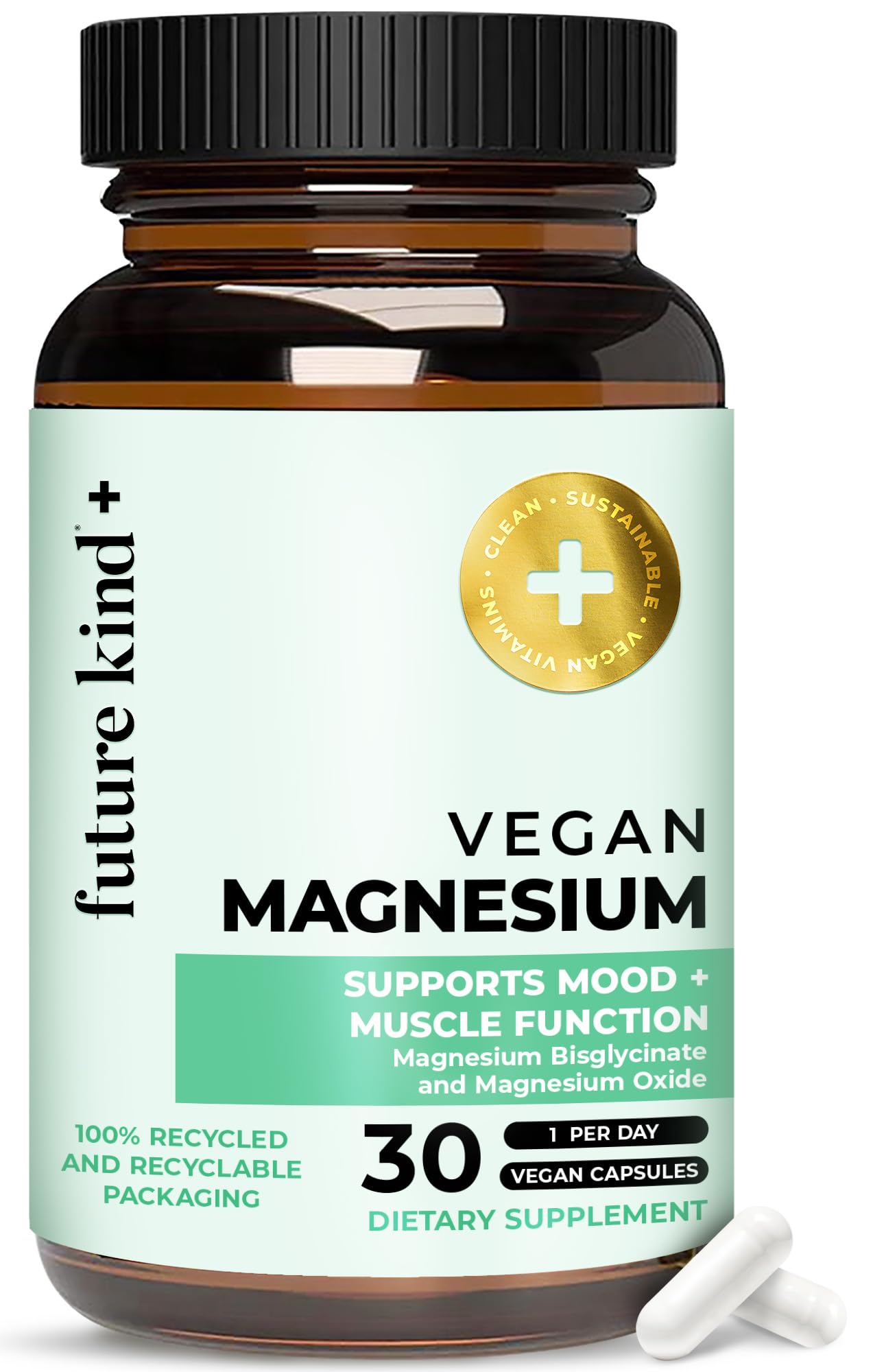 Future Kind Magnesium Glycinate, Supports Muscle and Nerve Function, High Absorption Chelated Magnesium Supplement, Nightly Calm, Energy & Metabolism, Highly Bioavailable & Potent - 30 Vegan Capsules - dailyvitalstore