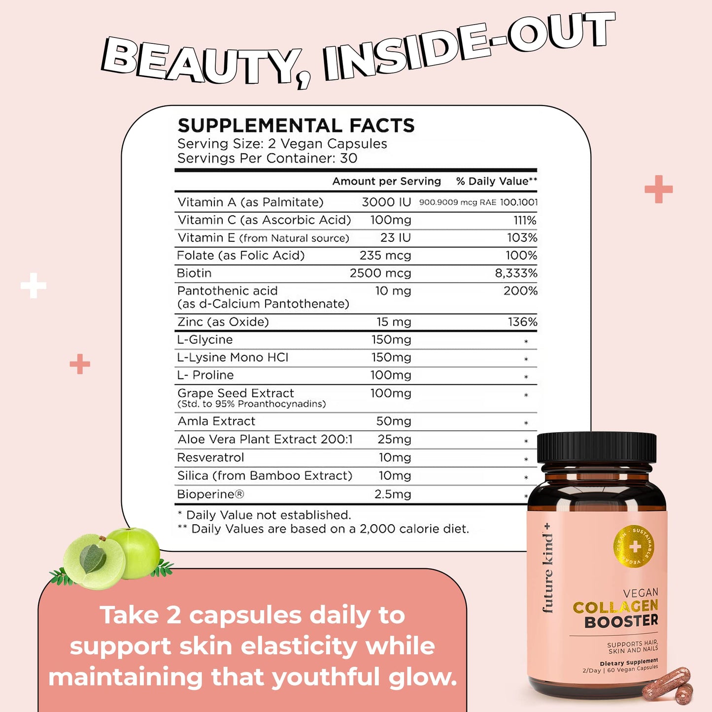 Future Kind Vegan Collagen - Supports Collagen Production with Biotin and Vitamin C (60 Capsules in Glass Bottle) - dailyvitalstore