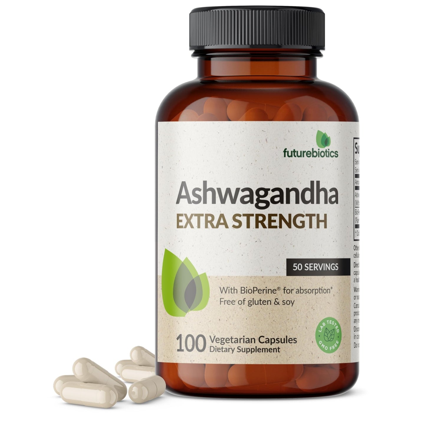 Futurebiotics Ashwagandha Extra Strength Stress & Mood Support with BioPerine - Non GMO Formula, 100 Vegetarian Capsules - dailyvitalstore