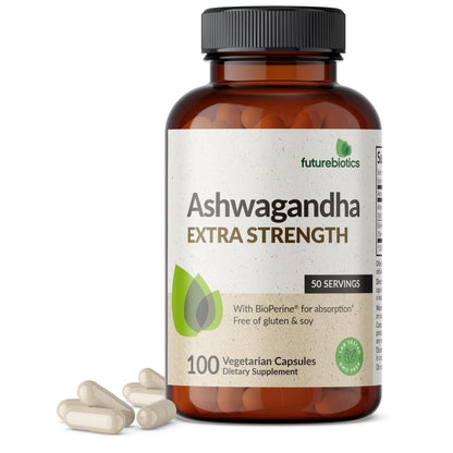 Futurebiotics Ashwagandha Extra Strength Stress & Mood Support with BioPerine - Non GMO Formula, 100 Vegetarian Capsules - dailyvitalstore