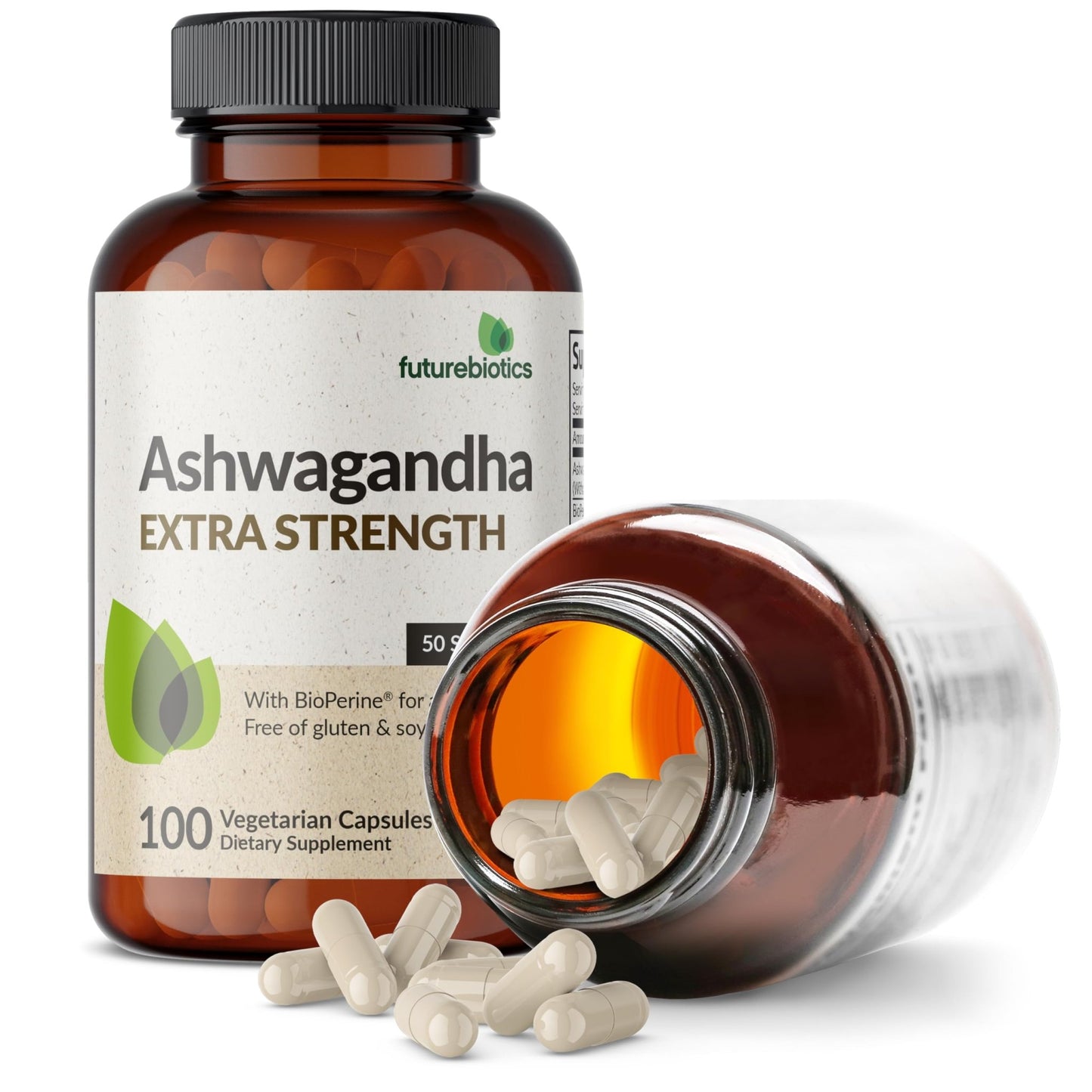 Futurebiotics Ashwagandha Extra Strength Stress & Mood Support with BioPerine - Non GMO Formula, 100 Vegetarian Capsules - dailyvitalstore