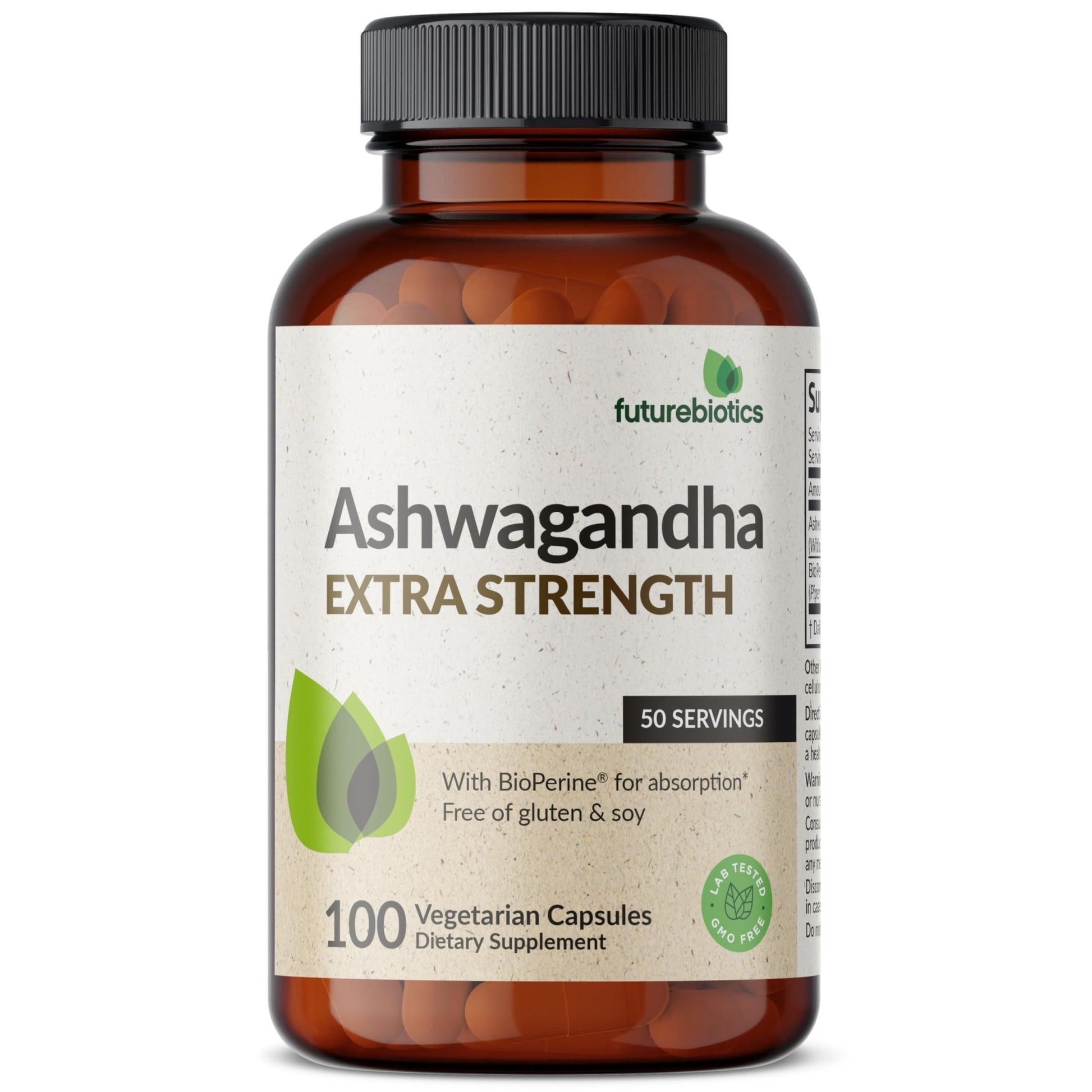 Futurebiotics Ashwagandha Extra Strength Stress & Mood Support with BioPerine - Non GMO Formula, 100 Vegetarian Capsules - dailyvitalstore