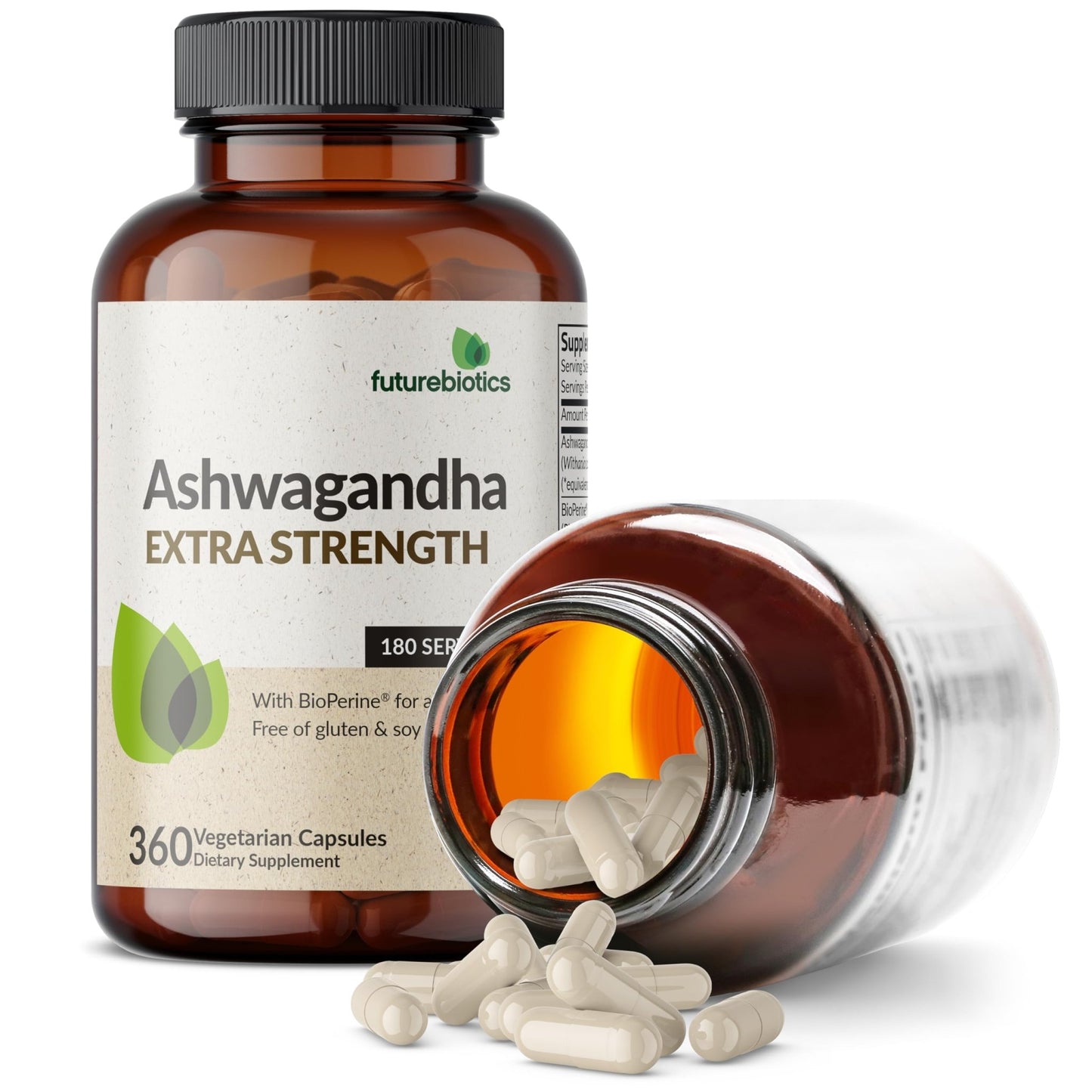 Futurebiotics Ashwagandha Extra Strength Stress & Mood Support with BioPerine - Non GMO Formula, 360 Vegetarian Capsules - dailyvitalstore