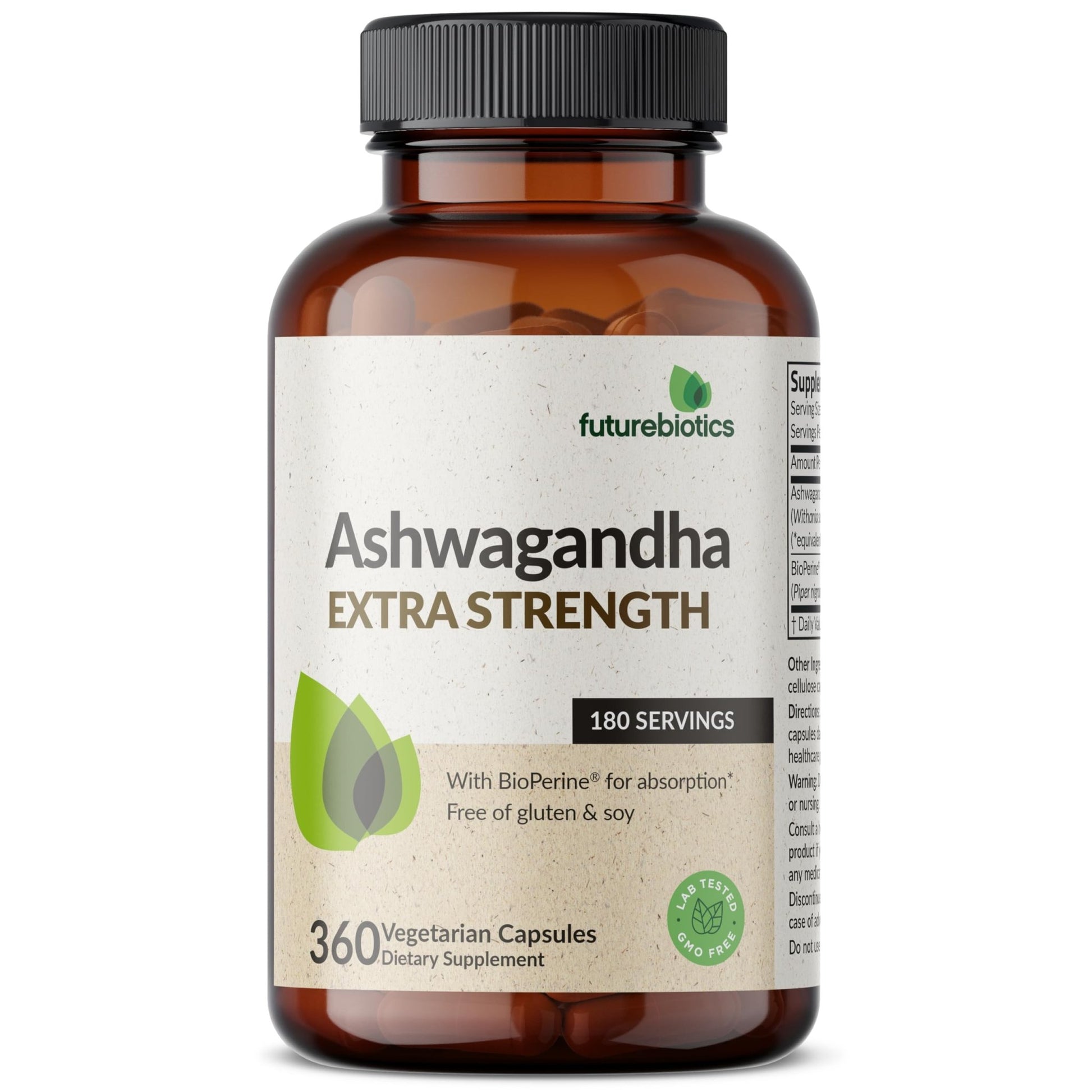 Futurebiotics Ashwagandha Extra Strength Stress & Mood Support with BioPerine - Non GMO Formula, 360 Vegetarian Capsules - dailyvitalstore