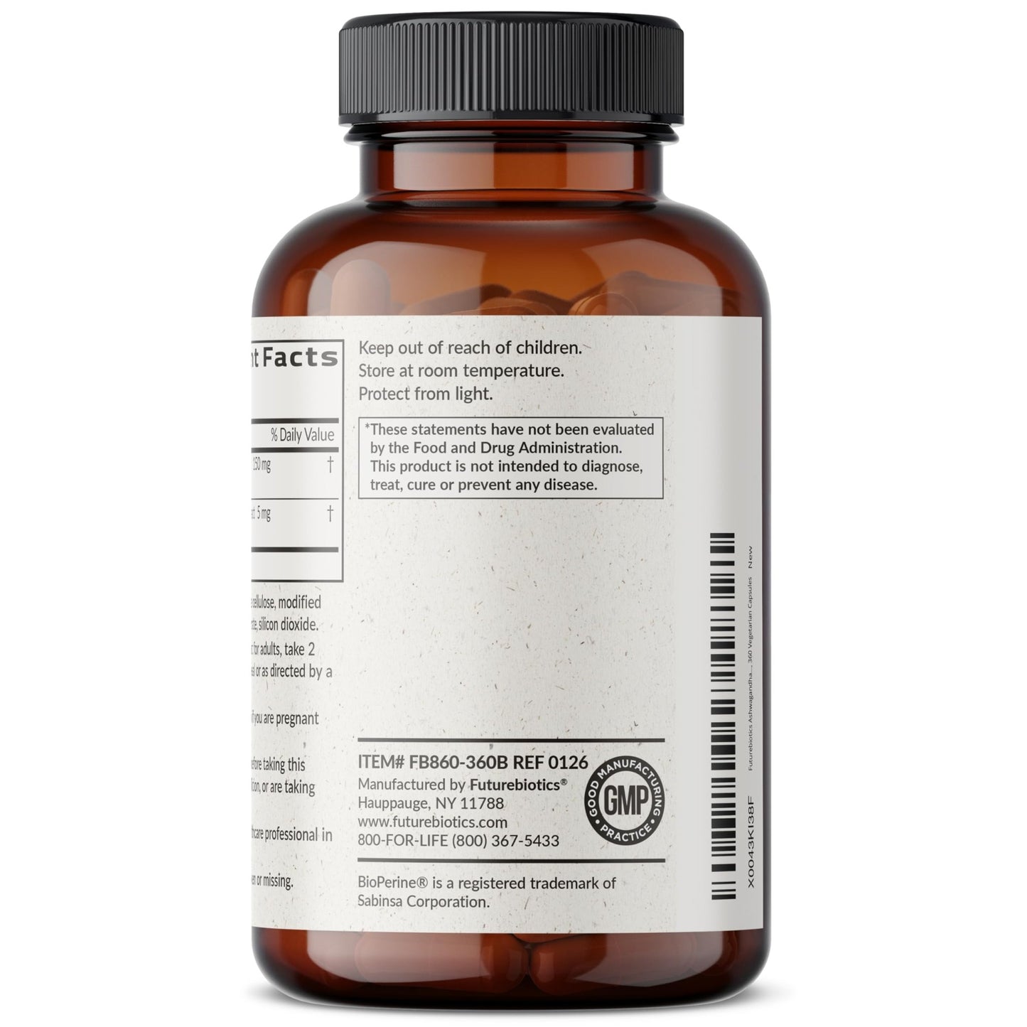 Futurebiotics Ashwagandha Extra Strength Stress & Mood Support with BioPerine - Non GMO Formula, 360 Vegetarian Capsules - dailyvitalstore