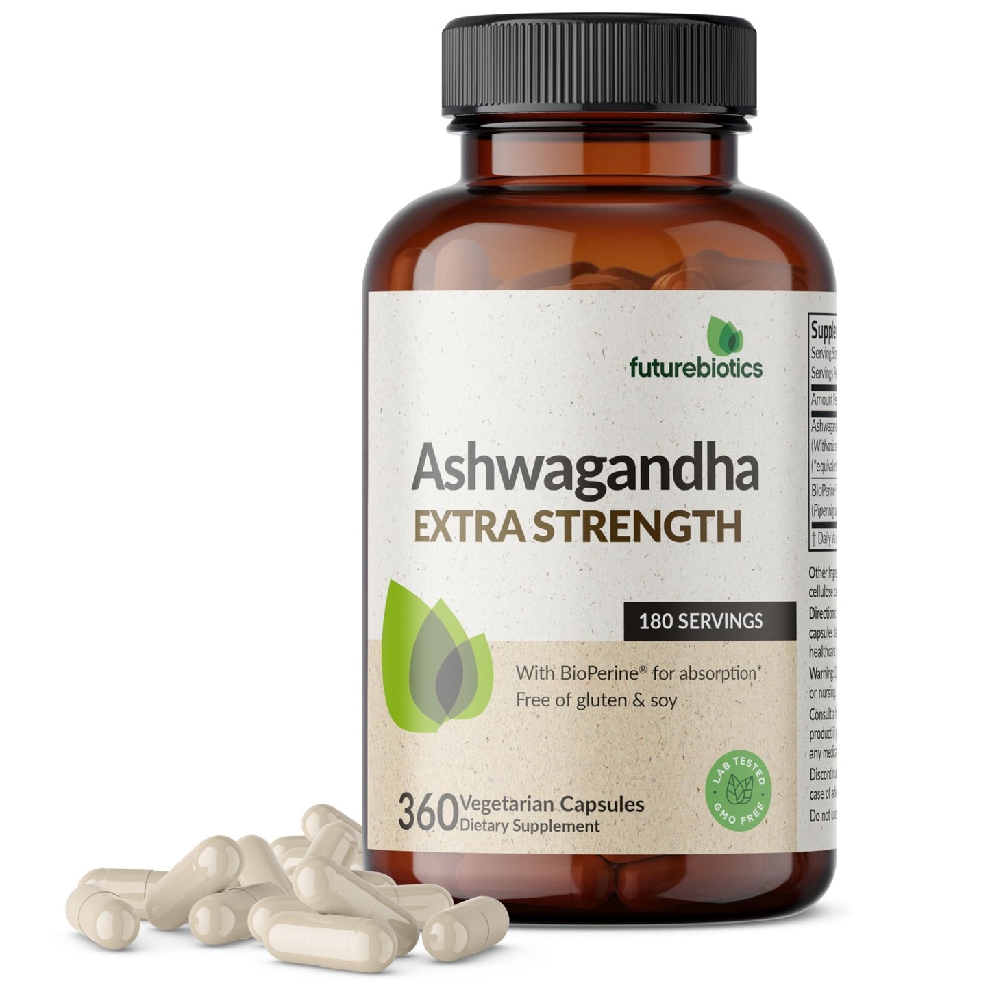 Futurebiotics Ashwagandha Extra Strength Stress & Mood Support with BioPerine - Non GMO Formula, 360 Vegetarian Capsules - dailyvitalstore