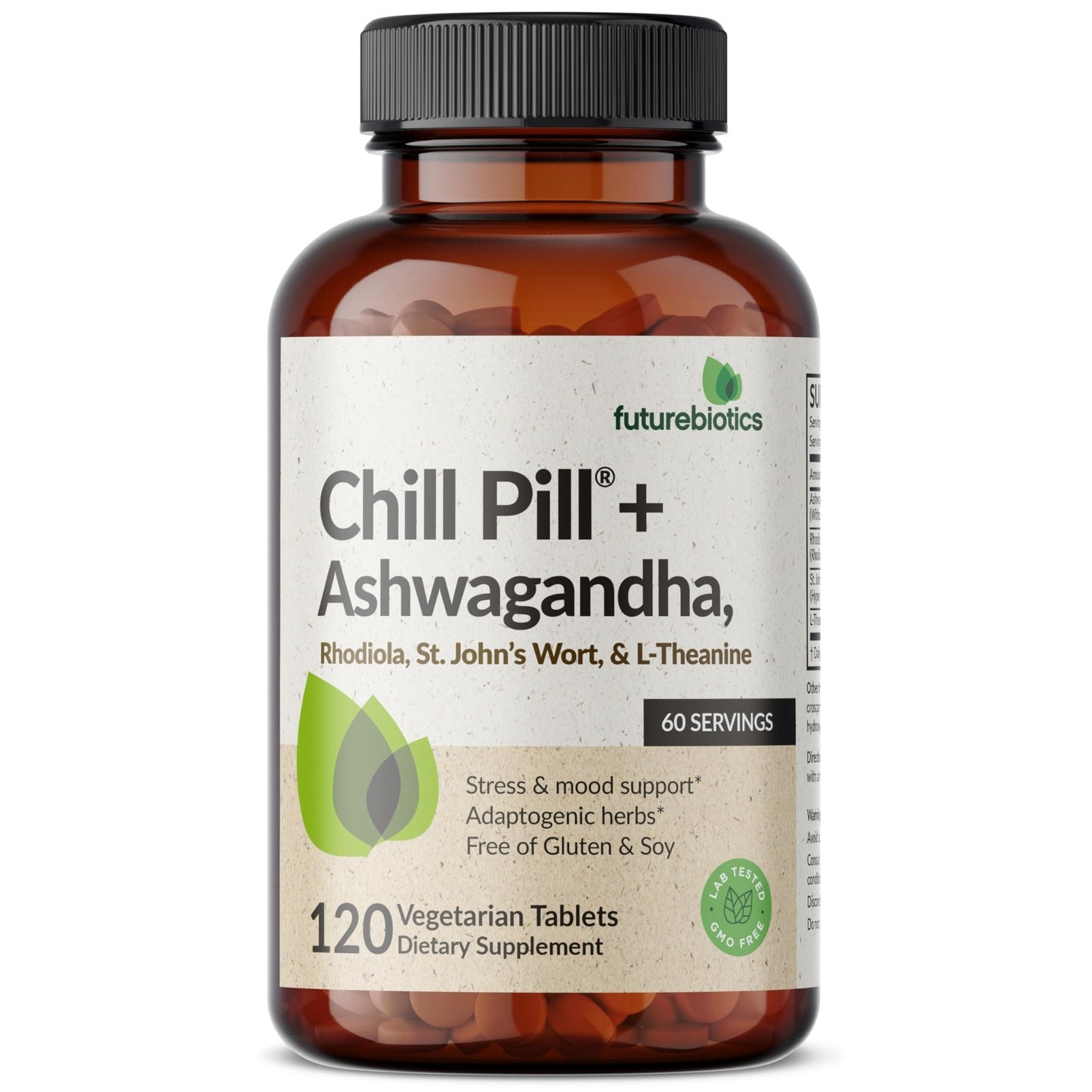 Futurebiotics Chill Pill + Ashwagandha, Rhodiola, St. John’s Wort, & L-Theanine - Non-GMO, 120 Vegetarian Tablets - dailyvitalstore