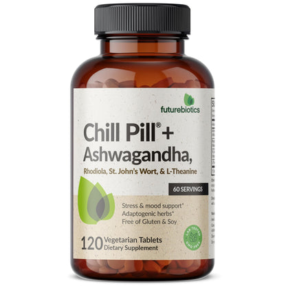 Futurebiotics Chill Pill + Ashwagandha, Rhodiola, St. John’s Wort, & L-Theanine - Non-GMO, 120 Vegetarian Tablets - dailyvitalstore