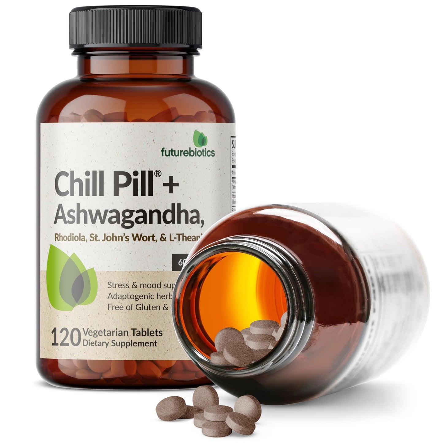 Futurebiotics Chill Pill + Ashwagandha, Rhodiola, St. John’s Wort, & L-Theanine - Non-GMO, 120 Vegetarian Tablets - dailyvitalstore