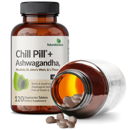 Futurebiotics Chill Pill + Ashwagandha, Rhodiola, St. John’s Wort, & L-Theanine - Non-GMO, 120 Vegetarian Tablets - dailyvitalstore
