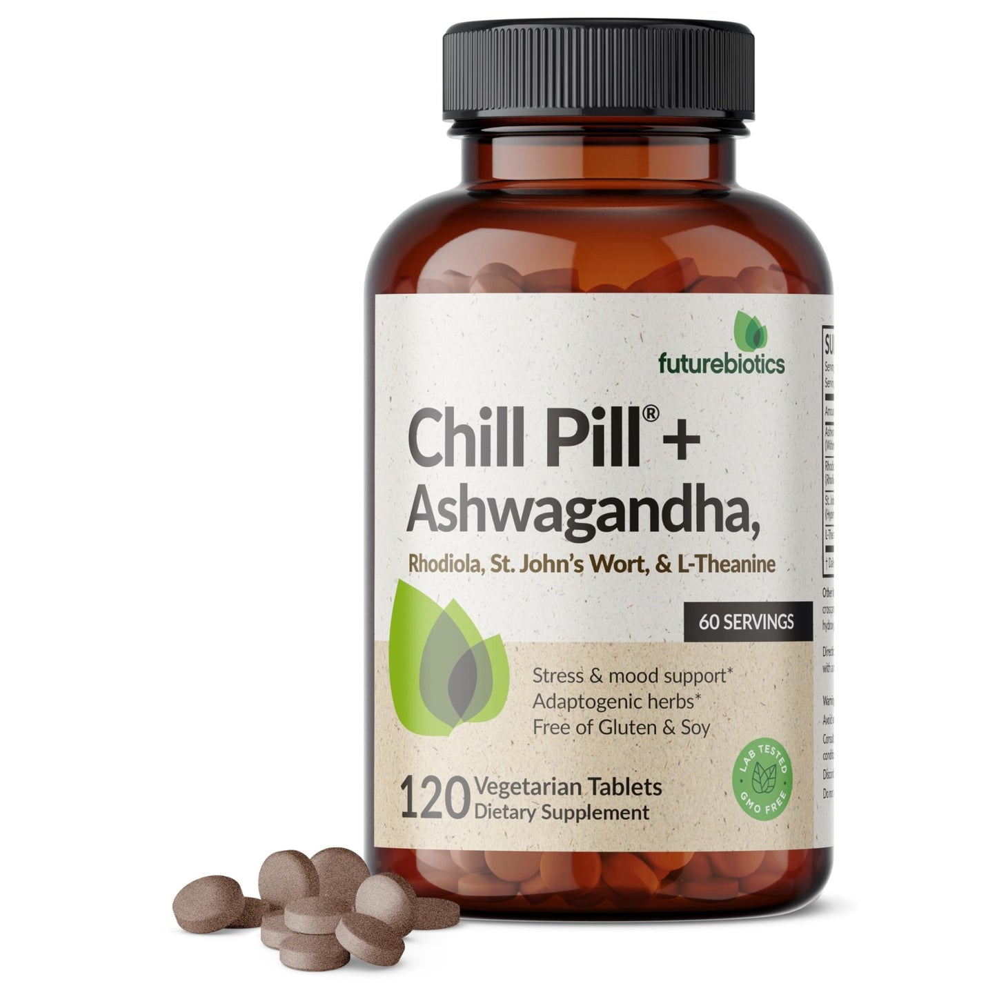Futurebiotics Chill Pill + Ashwagandha, Rhodiola, St. John’s Wort, & L-Theanine - Non-GMO, 120 Vegetarian Tablets - dailyvitalstore