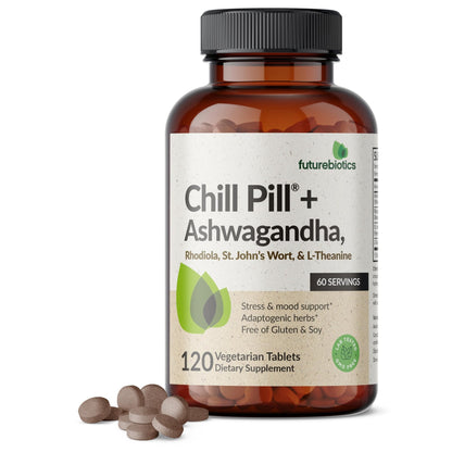 Futurebiotics Chill Pill + Ashwagandha, Rhodiola, St. John’s Wort, & L-Theanine - Non-GMO, 120 Vegetarian Tablets - dailyvitalstore