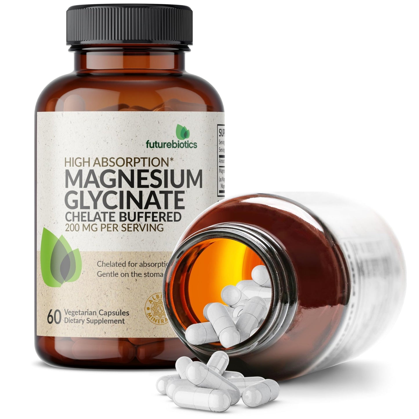Futurebiotics Magnesium Glycinate 200 MG per Serving Chelated for High Absorption, Gentle On Stomach, Non-GMO, 60 Vegetarian Capsules - dailyvitalstore
