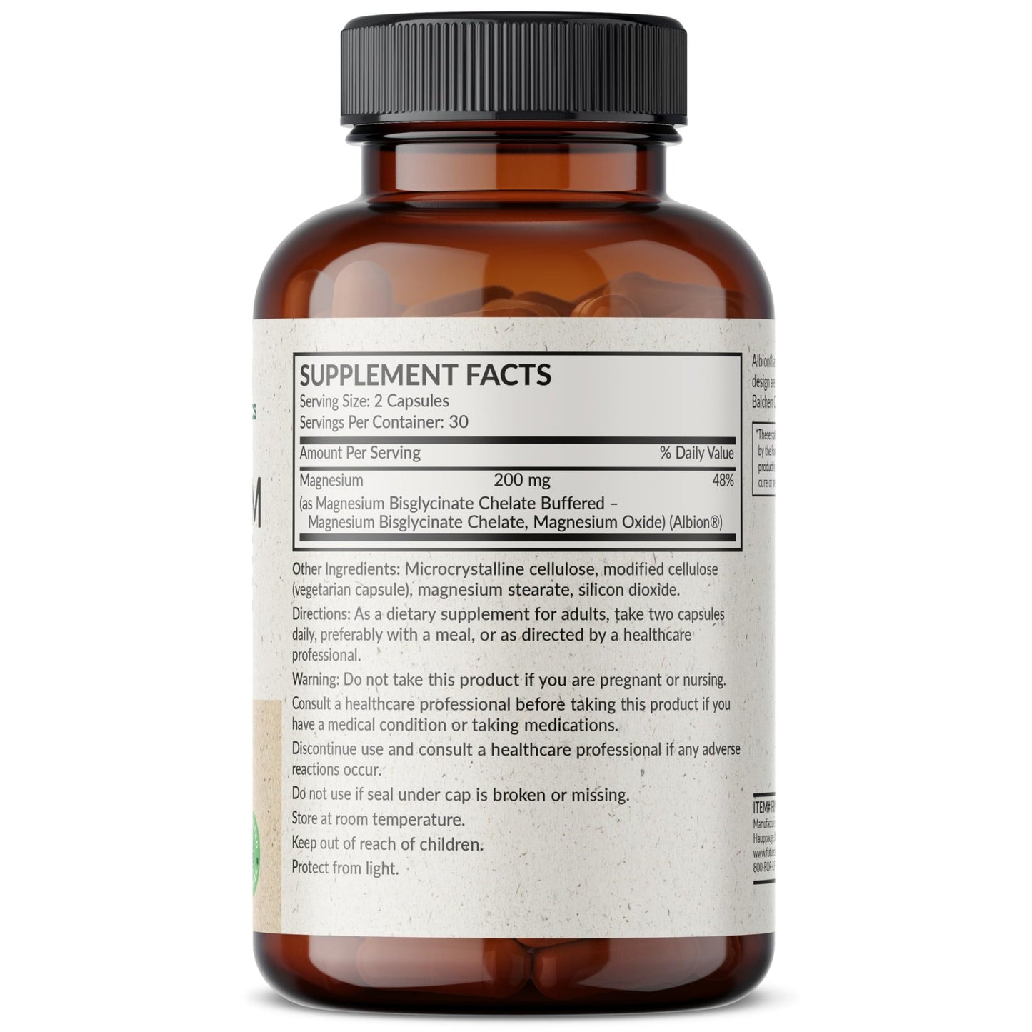 Futurebiotics Magnesium Glycinate 200 MG per Serving Chelated for High Absorption, Gentle On Stomach, Non-GMO, 60 Vegetarian Capsules - dailyvitalstore
