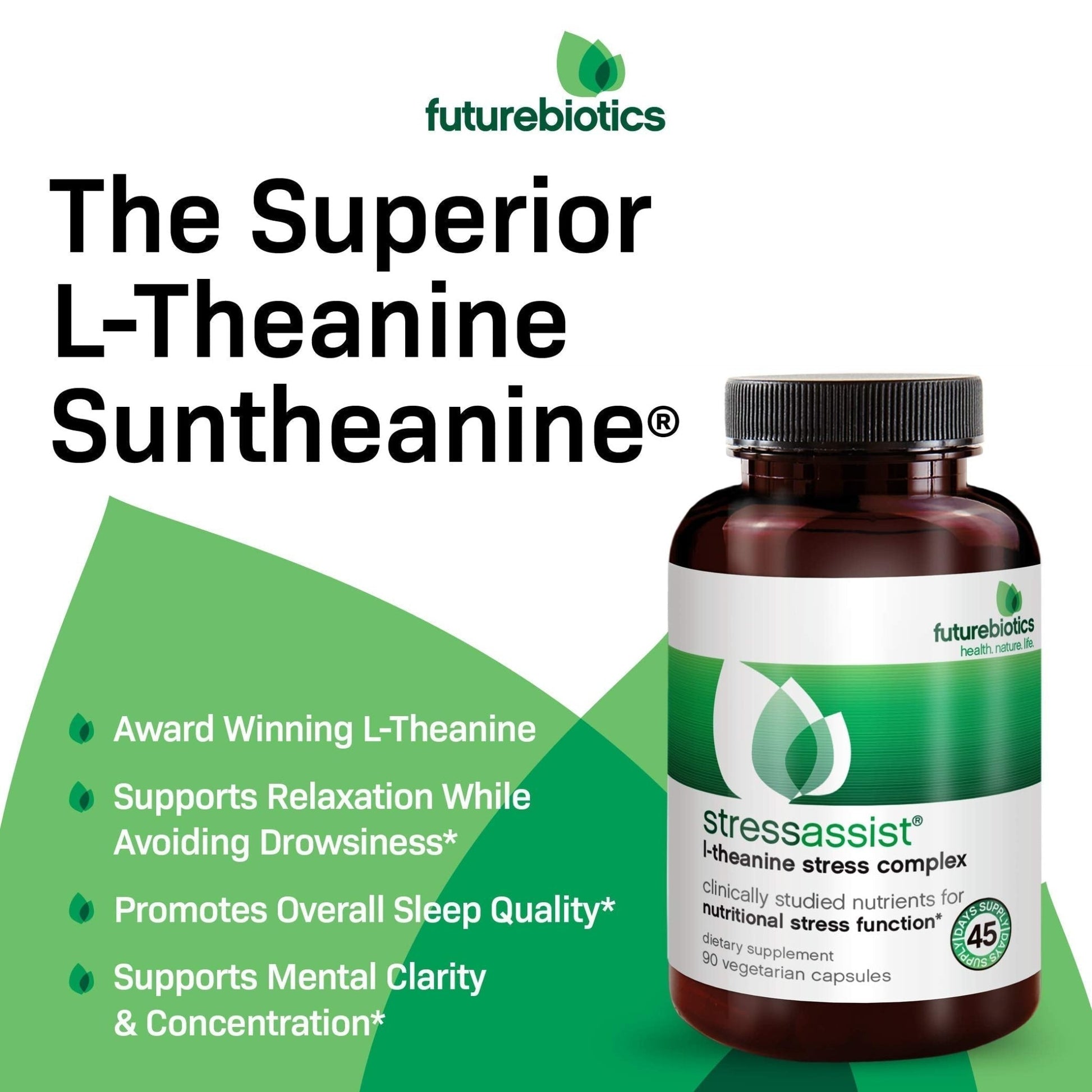 Futurebiotics Stressassist L-theanine Ashwagandha and Rhodiola Rosea Stress Complex - Natural Nutritional Stress Function, 90 Vegetarian Capsules - dailyvitalstore