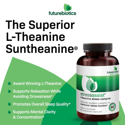 Futurebiotics Stressassist L-theanine Ashwagandha and Rhodiola Rosea Stress Complex - Natural Nutritional Stress Function, 90 Vegetarian Capsules - dailyvitalstore