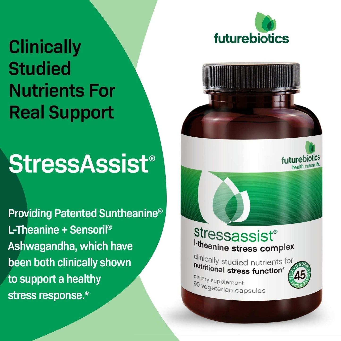 Futurebiotics Stressassist L-theanine Ashwagandha and Rhodiola Rosea Stress Complex - Natural Nutritional Stress Function, 90 Vegetarian Capsules - dailyvitalstore
