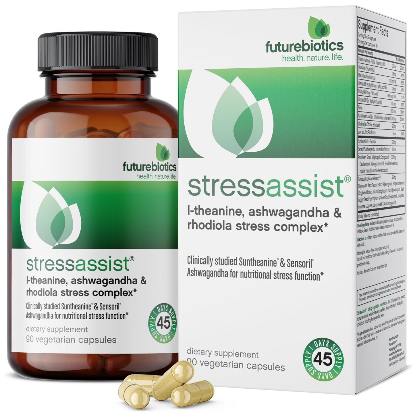 Futurebiotics Stressassist L-theanine Ashwagandha and Rhodiola Rosea Stress Complex - Natural Nutritional Stress Function, 90 Vegetarian Capsules - dailyvitalstore