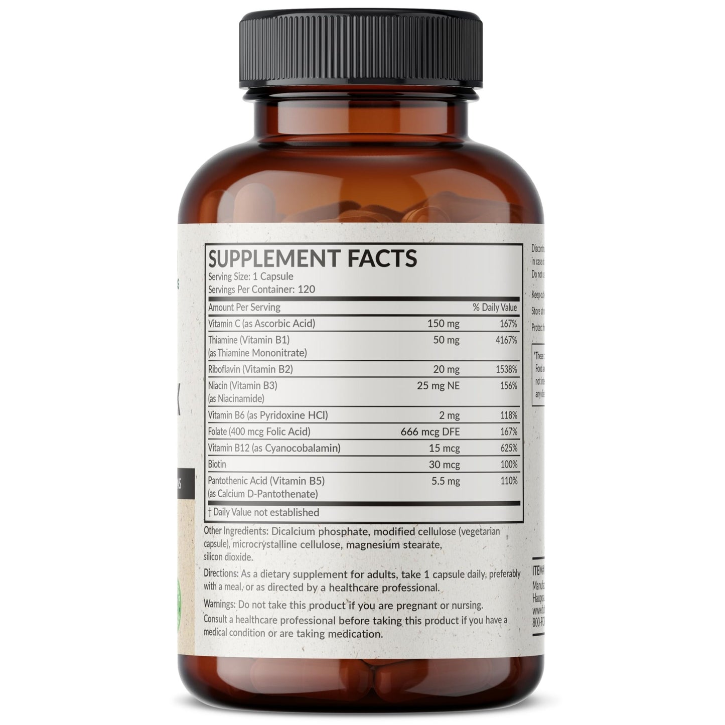 Futurebiotics Vitamin B Complex with Vitamin C Supports Energy Production, Nervous System & Immune Support - Non-GMO, 120 Vegetarian Capsules - dailyvitalstore