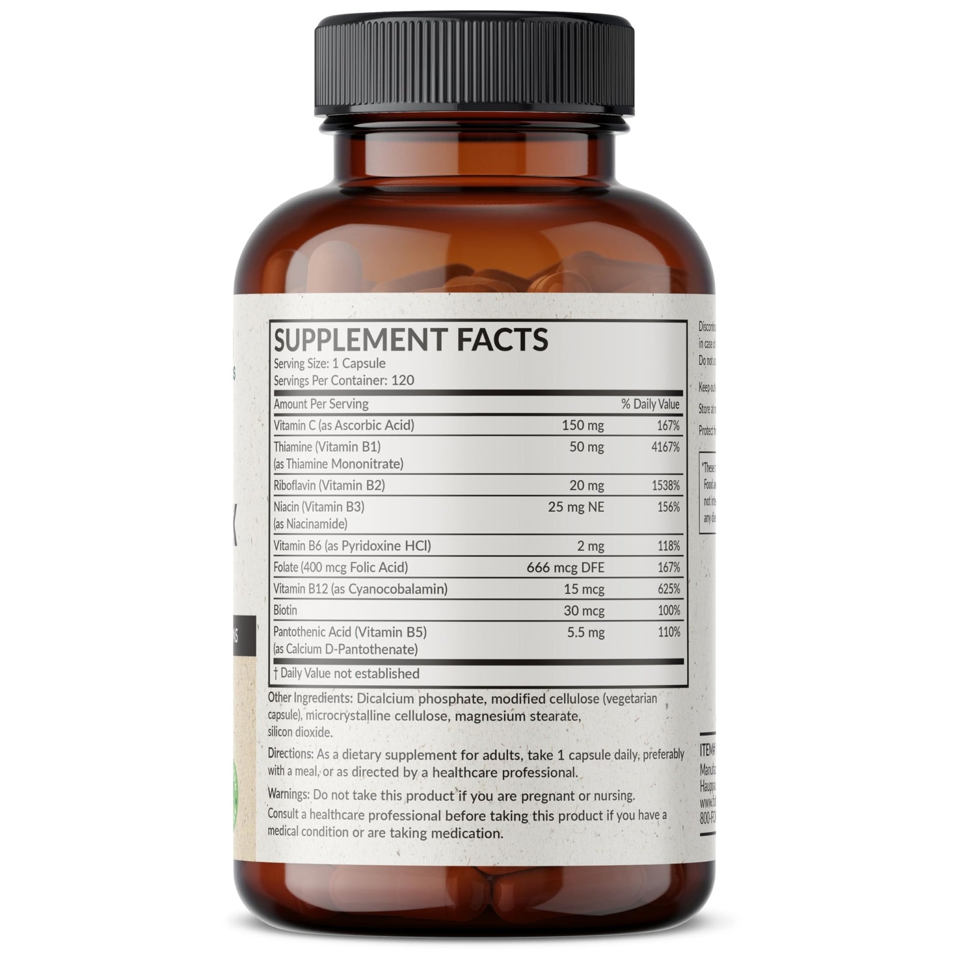 Futurebiotics Vitamin B Complex with Vitamin C Supports Energy Production, Nervous System & Immune Support - Non-GMO, 120 Vegetarian Capsules - dailyvitalstore