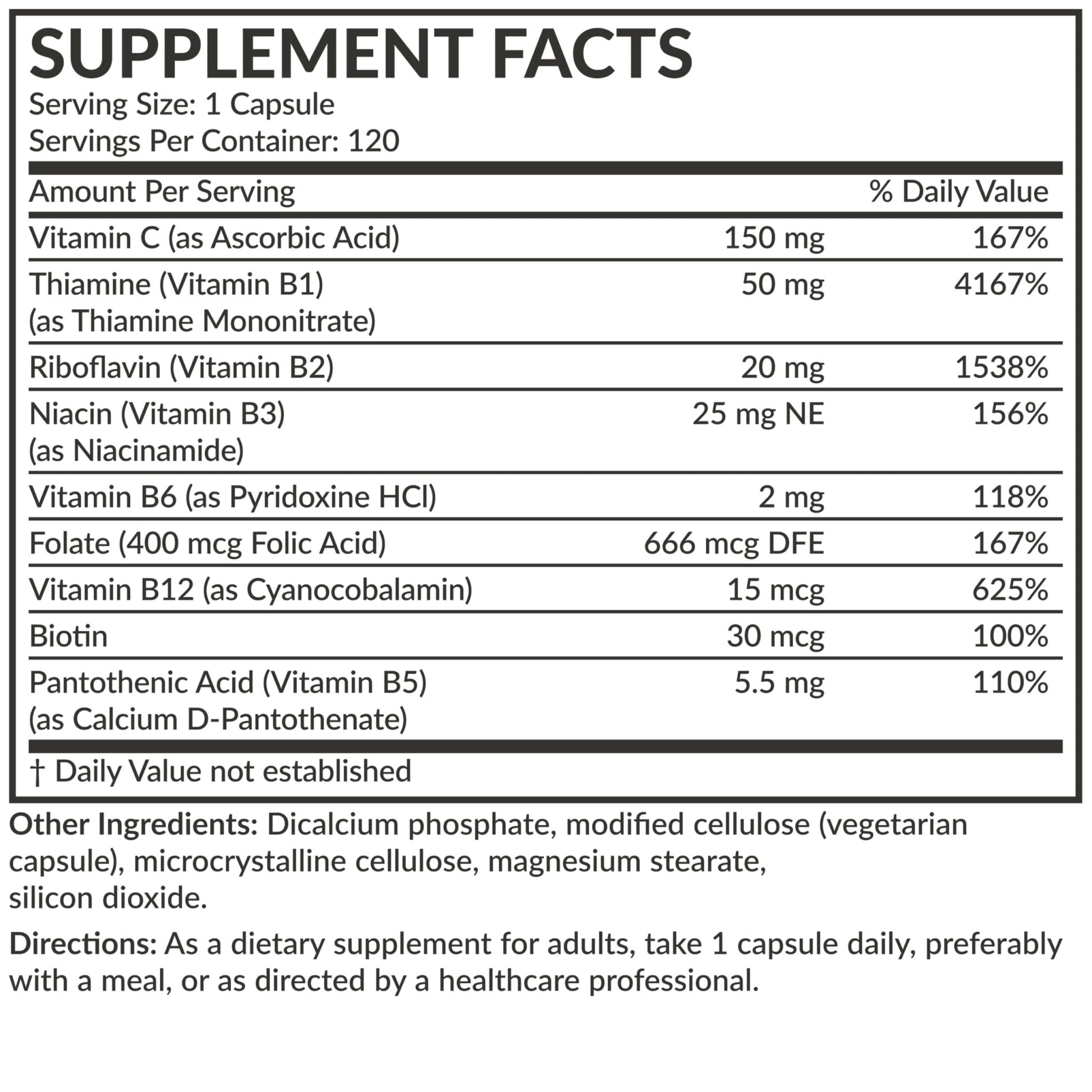 Futurebiotics Vitamin B Complex with Vitamin C Supports Energy Production, Nervous System & Immune Support - Non-GMO, 120 Vegetarian Capsules - dailyvitalstore