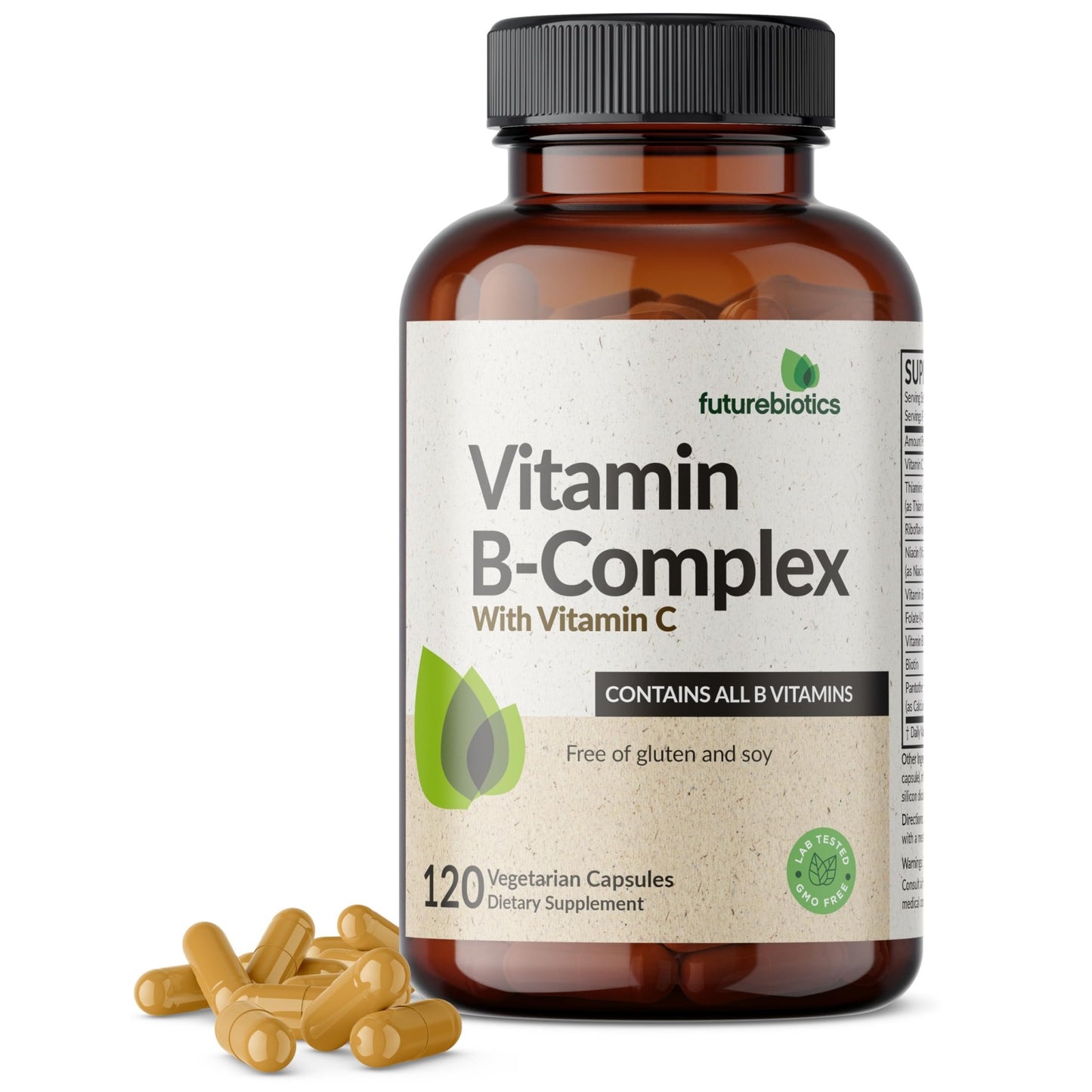 Futurebiotics Vitamin B Complex with Vitamin C Supports Energy Production, Nervous System & Immune Support - Non-GMO, 120 Vegetarian Capsules - dailyvitalstore