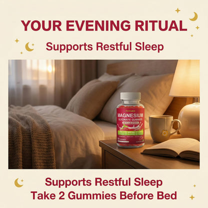 FUYUEO Magnesium Glycinate Gummies for Sleep & Relaxation, Sugar Free High Absorption Magnesium Supplement for Men & Women, Gentle on Stomach, Chewable, Raspberry, 60 Count (Pack of 1) - dailyvitalstore