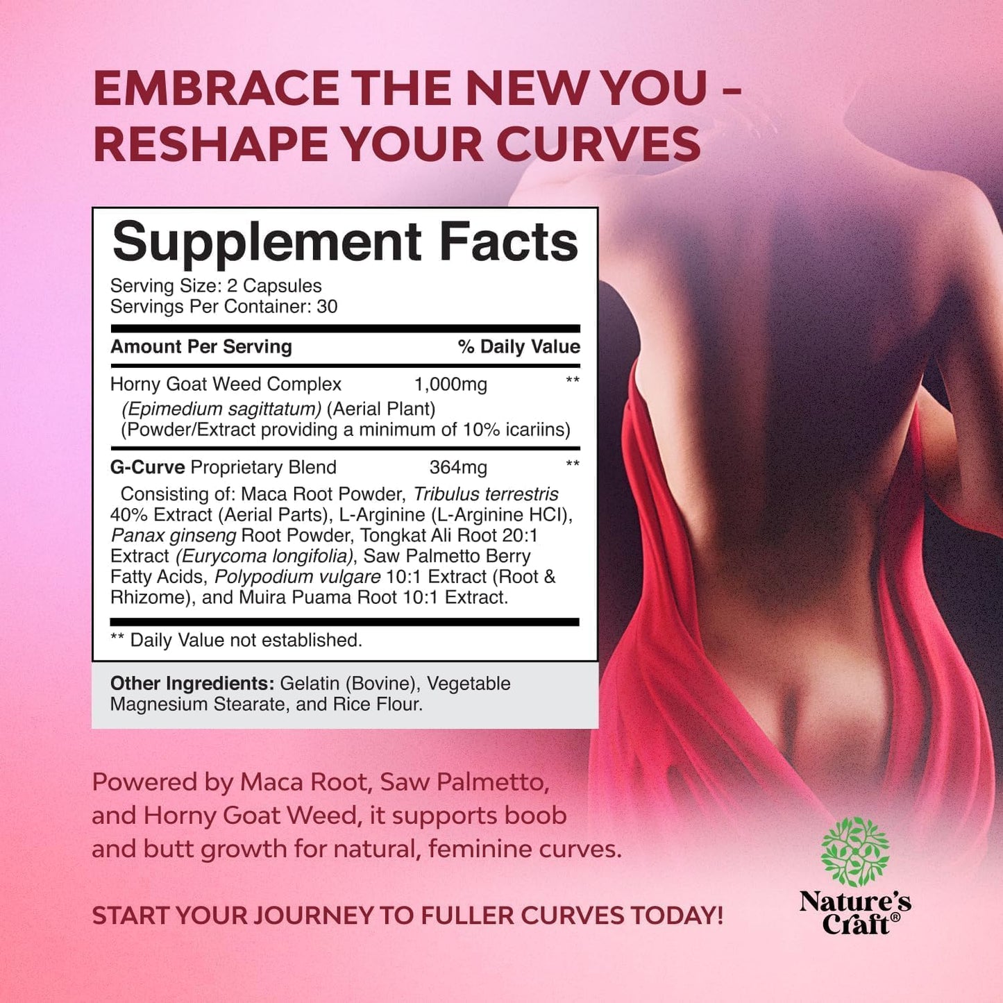 G-Curve Butt and Breast Growth Capsules - Horny Goat Weed Muira Puama & Maca Root for Butt Growth Support - Advanced Herbal Formula - dailyvitalstore