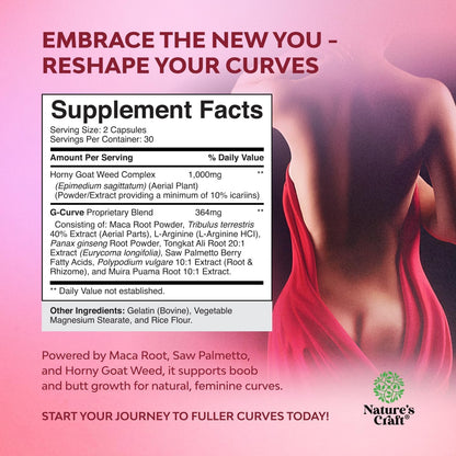 G-Curve Butt and Breast Growth Capsules - Horny Goat Weed Muira Puama & Maca Root for Butt Growth Support - Advanced Herbal Formula - dailyvitalstore