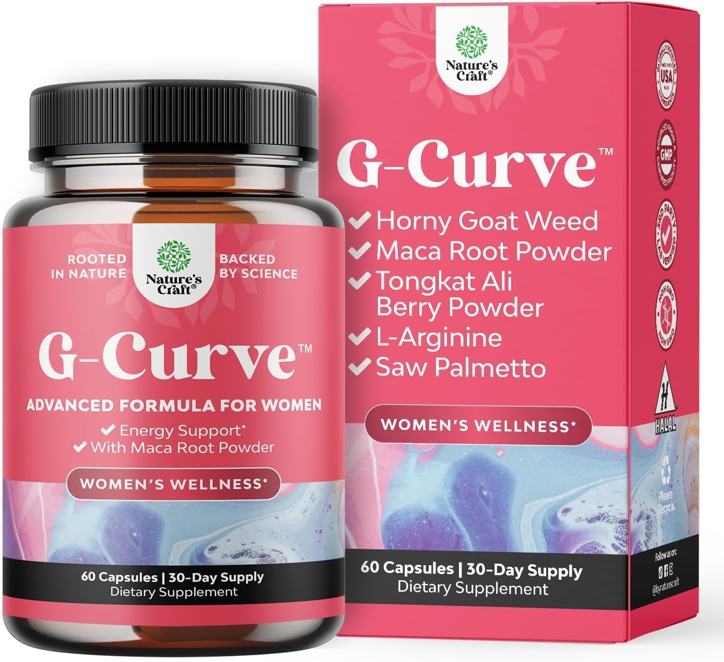 G-Curve Butt and Breast Growth Capsules - Horny Goat Weed Muira Puama & Maca Root for Butt Growth Support - Advanced Herbal Formula - dailyvitalstore