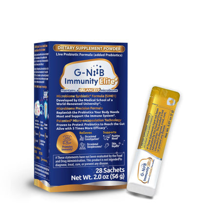 G-NiiB Immunity Elite (SIM01 Synbiotic Formula) - Potent Live probiotics and Added prebiotics to Support Immunity, Regularity, Sleep, Mood, and Skin - 5X More Effective in Reaching the Gut Alive - dailyvitalstore