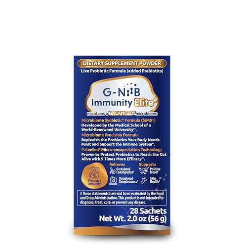 G-NiiB Immunity Elite (SIM01 Synbiotic Formula) - Potent Live probiotics and Added prebiotics to Support Immunity, Regularity, Sleep, Mood, and Skin - 5X More Effective in Reaching the Gut Alive - dailyvitalstore