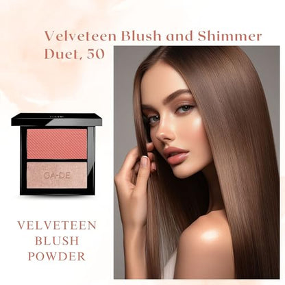 GA-DE Velveteen Blush and Shimmer Duet, 50 - Formulated with Micronized Pearls and Pigments for Sculpting Face and Décolleté - Paraben-Free - 0.26 oz - dailyvitalstore