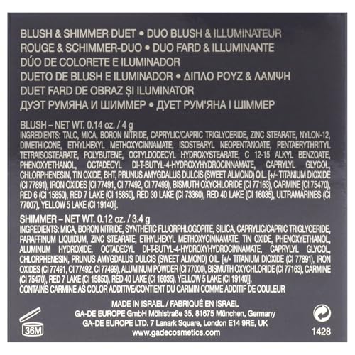 GA-DE Velveteen Blush and Shimmer Duet, 50 - Formulated with Micronized Pearls and Pigments for Sculpting Face and Décolleté - Paraben-Free - 0.26 oz - dailyvitalstore