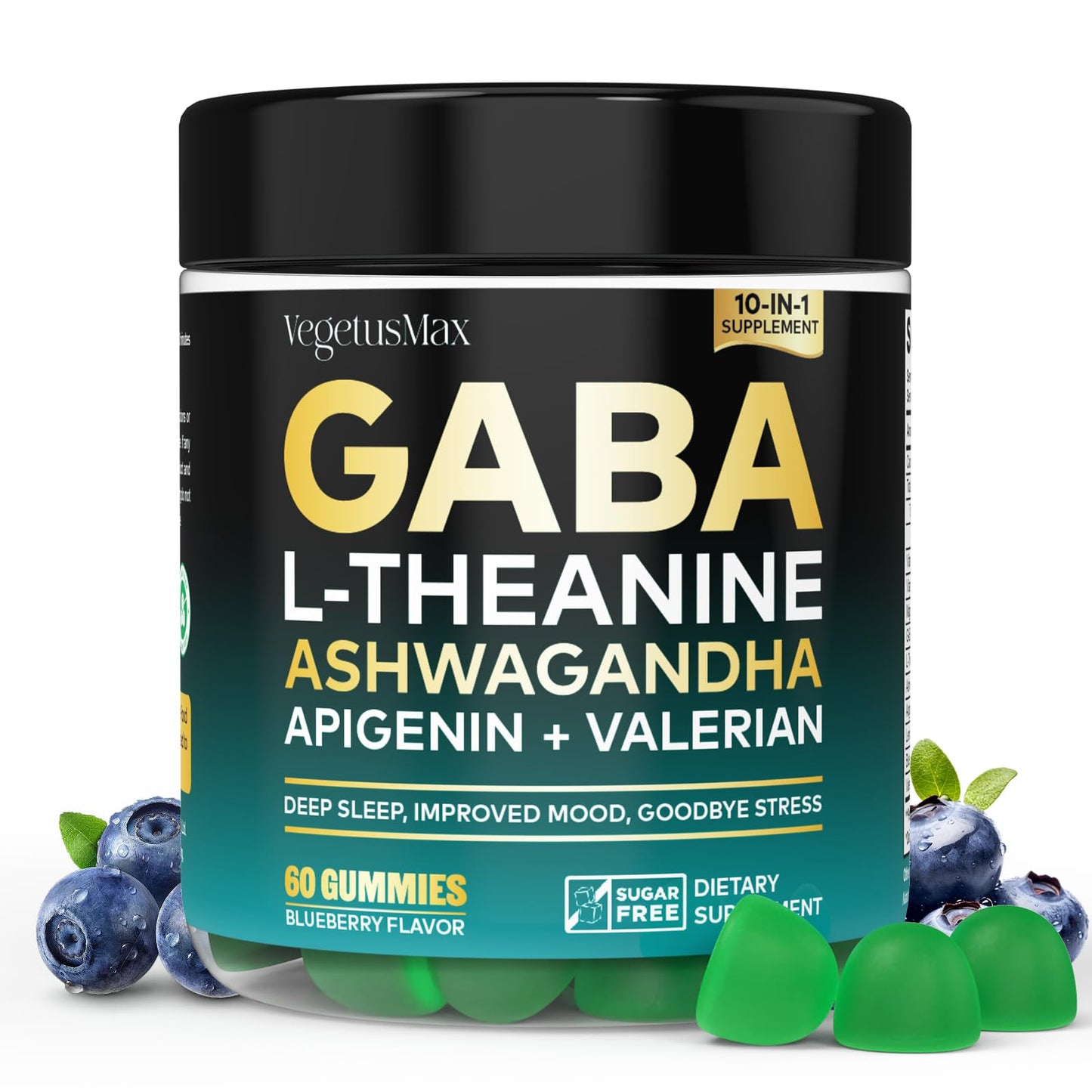 GABA L-Theanine Gummies, Sugar-Free Calm Gummies with L-Theanine, Ashwagandha,Valerian Root,Magnesium | Support Sleep,Stress Relief & Relaxation | GABA Supplement for Adult- Blueberry Flavor - dailyvitalstore