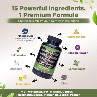 Gade Nutrition Magnesium Glycinate & Magneisum Supplements with Apigenin, L Theanine 200 mg, 5 HTP, GABA Calm Brain Booster Supplement Sleep Aid Ashwagandha L Tryptophan Chamomile - dailyvitalstore