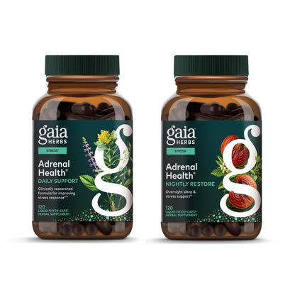 Gaia Herbs Adrenal Health Daily Support, Help Maintain Healthy Energy & Stress Levels*,120 Liquid Phyto-Caps Adrenal Health Nightly Restore, 120 Liquid Phyto-Caps - Bundle - dailyvitalstore