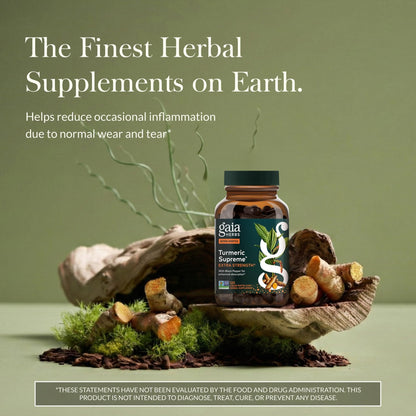 Gaia Herbs Turmeric Supreme Extra Strength - Supports Occasional Discomfort from Normal Wear & Tear* - with Turmeric Curcumin & Black Pepper - dailyvitalstore