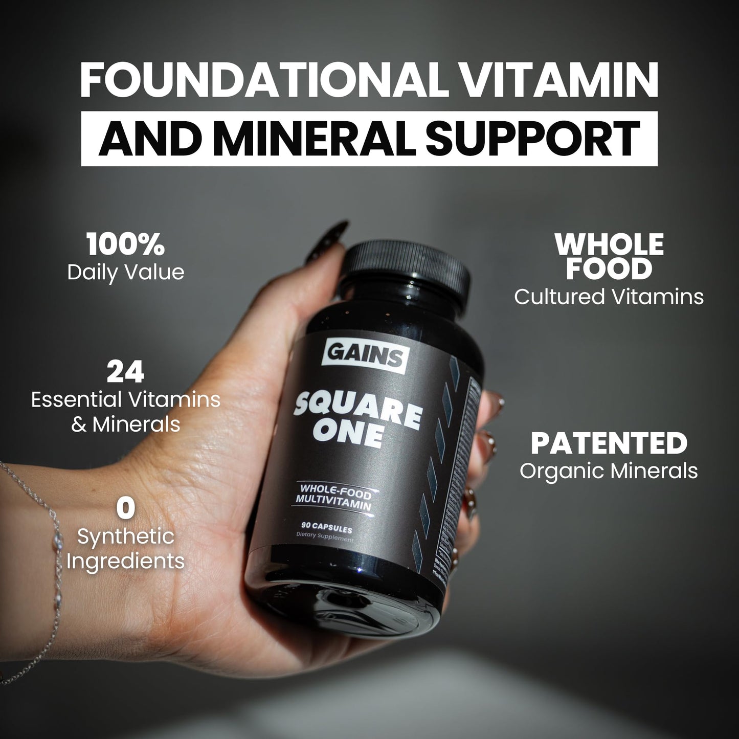 Gains in Bulk Square 1 Multivitamin and Mineral Supplement for Women and Men, Vitamins, Digestive Enzymes and Organic Minerals for Muscle Health, Performance and Immune Support, 90 Capsules - dailyvitalstore