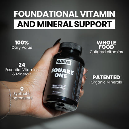 Gains in Bulk Square 1 Multivitamin and Mineral Supplement for Women and Men, Vitamins, Digestive Enzymes and Organic Minerals for Muscle Health, Performance and Immune Support, 90 Capsules - dailyvitalstore