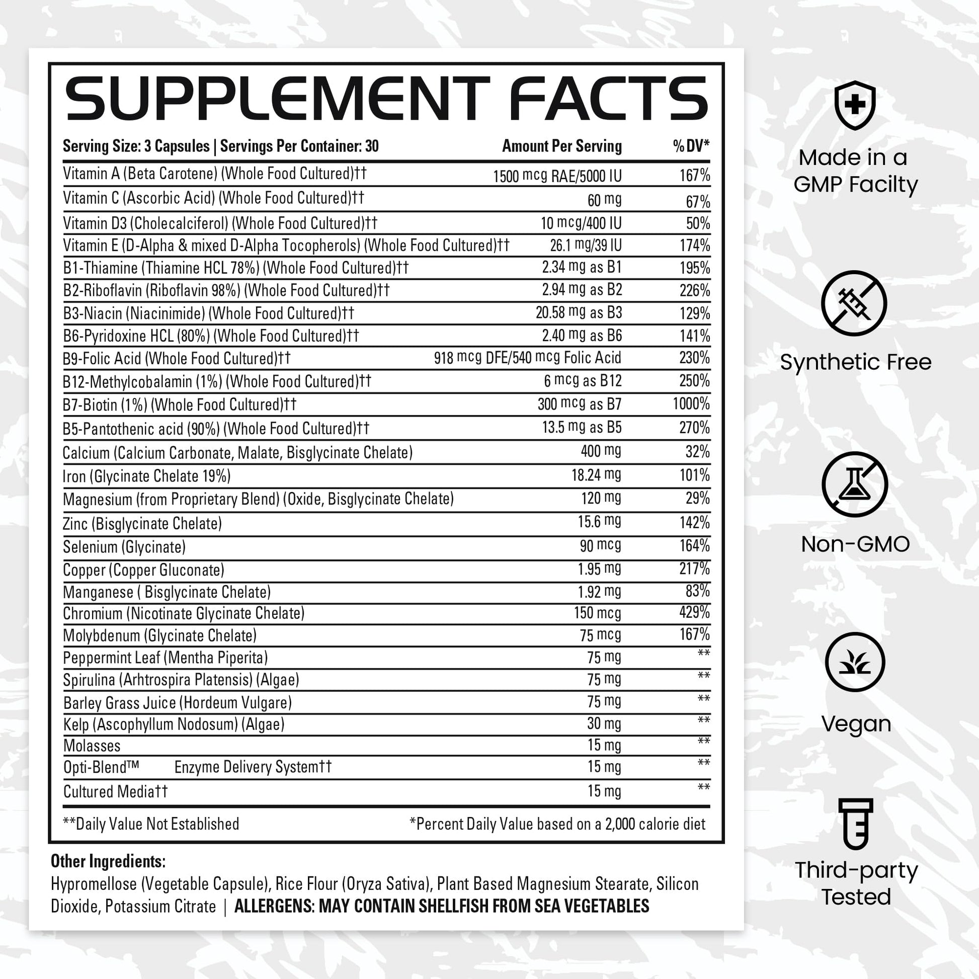 Gains in Bulk Square 1 Multivitamin and Mineral Supplement for Women and Men, Vitamins, Digestive Enzymes and Organic Minerals for Muscle Health, Performance and Immune Support, 90 Capsules - dailyvitalstore