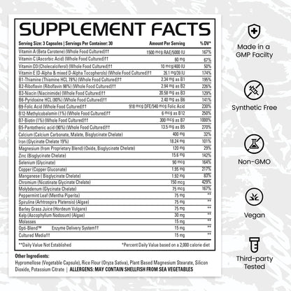 Gains in Bulk Square 1 Multivitamin and Mineral Supplement for Women and Men, Vitamins, Digestive Enzymes and Organic Minerals for Muscle Health, Performance and Immune Support, 90 Capsules - dailyvitalstore