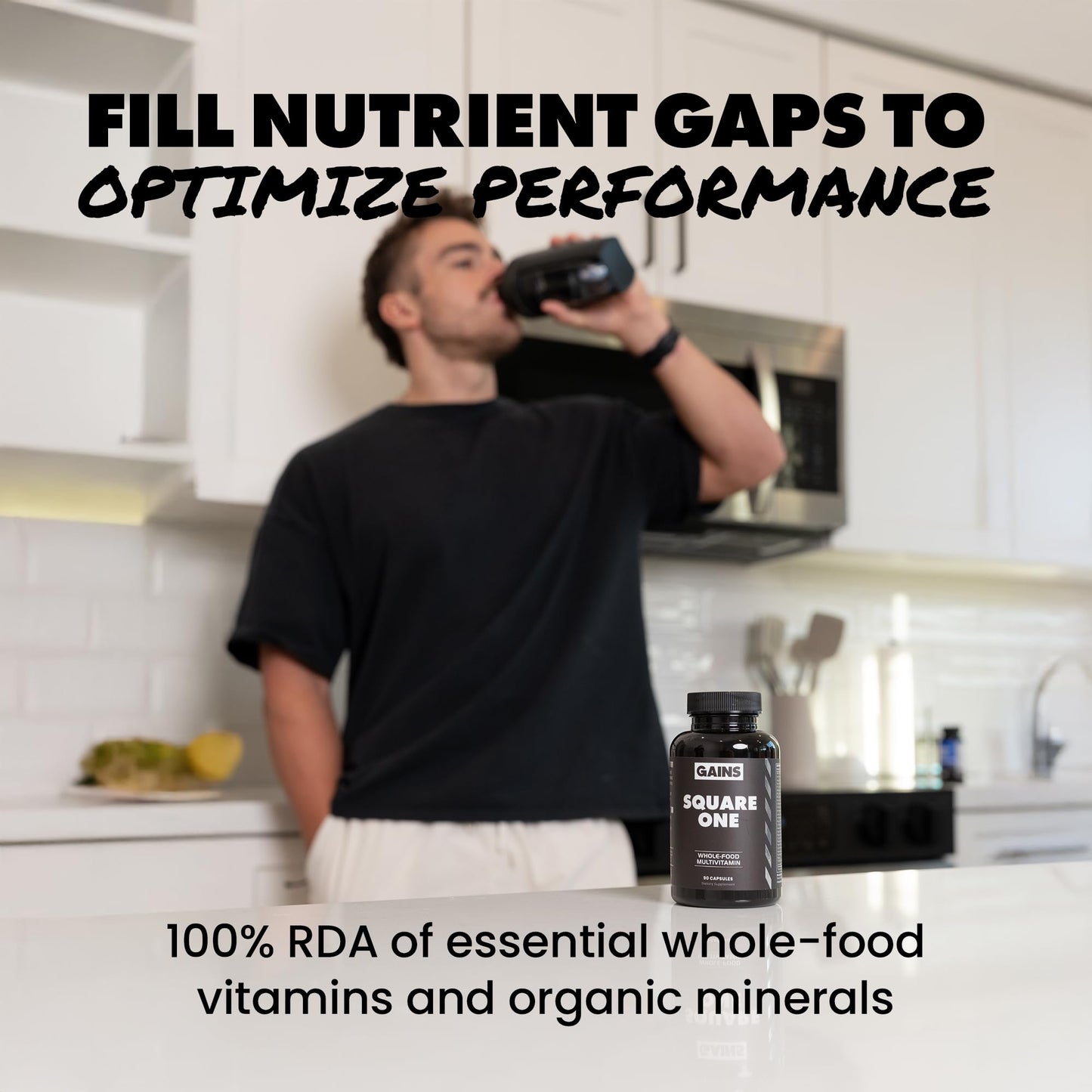 Gains in Bulk Square 1 Multivitamin and Mineral Supplement for Women and Men, Vitamins, Digestive Enzymes and Organic Minerals for Muscle Health, Performance and Immune Support, 90 Capsules - dailyvitalstore
