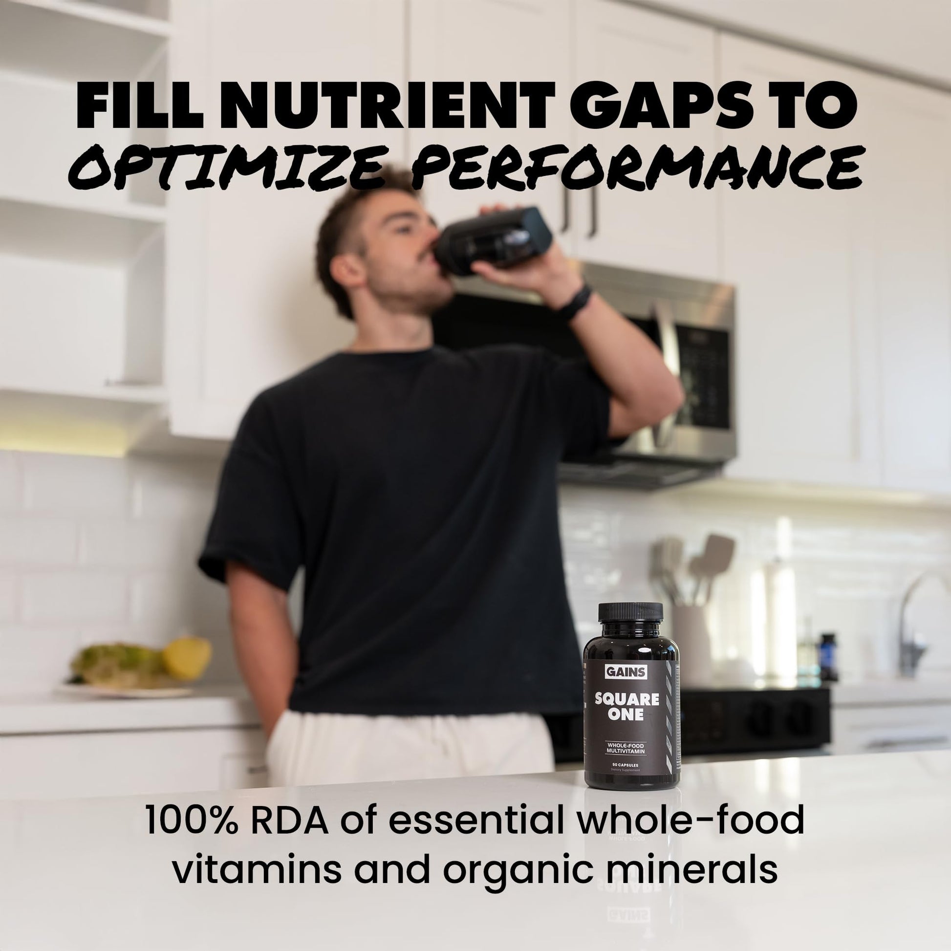 Gains in Bulk Square 1 Multivitamin and Mineral Supplement for Women and Men, Vitamins, Digestive Enzymes and Organic Minerals for Muscle Health, Performance and Immune Support, 90 Capsules - dailyvitalstore