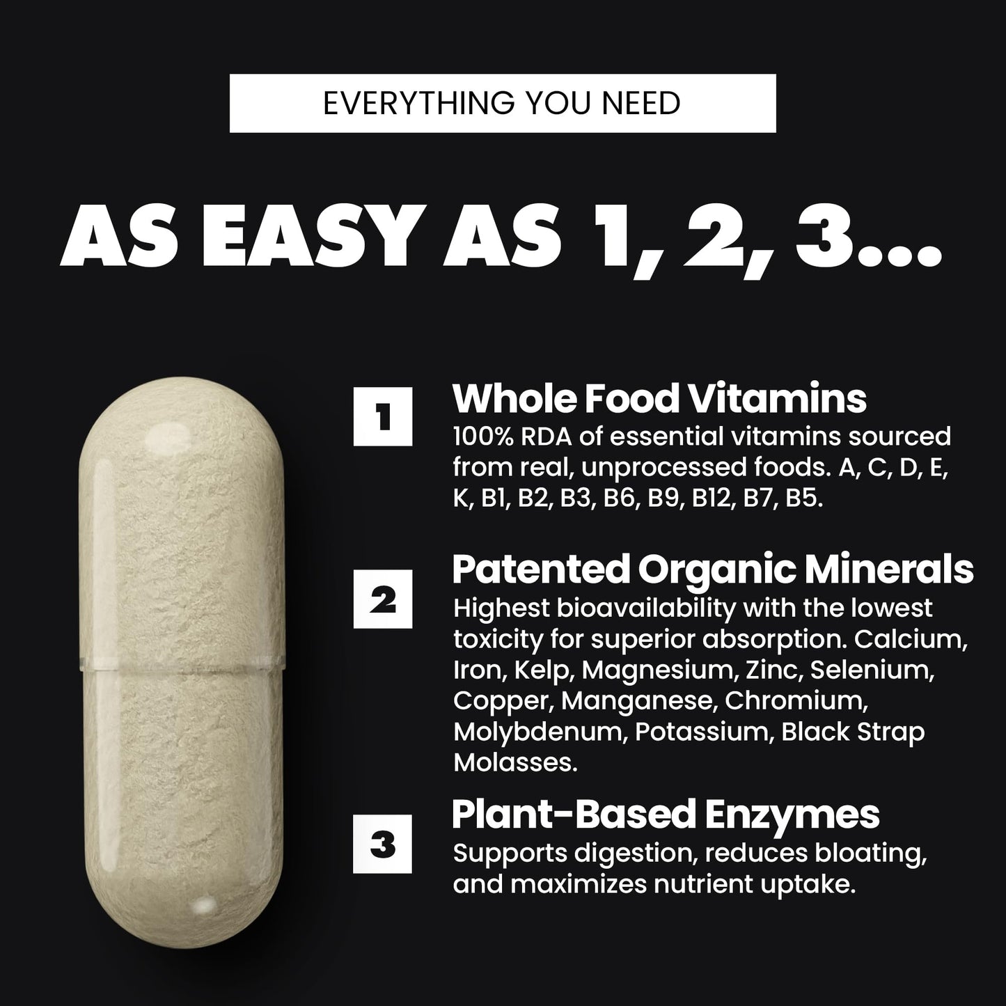 Gains in Bulk Square 1 Multivitamin and Mineral Supplement for Women and Men, Vitamins, Digestive Enzymes and Organic Minerals for Muscle Health, Performance and Immune Support, 90 Capsules - dailyvitalstore
